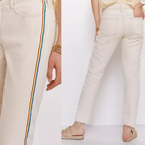 Pilcro Women Size 29 Cream Stripe Rainbow Cotton Slim Denim Boyfriend Jeans Boho - Picture 6 of 13